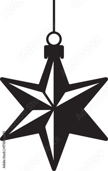 Fototapeta Black silhouette of a six-pointed star ornament hanging festive new year celebration