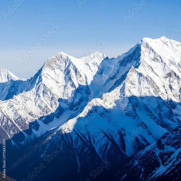 Fototapeta Snow capped Mountains and Icy Peaks Under a Clear Blue Sky