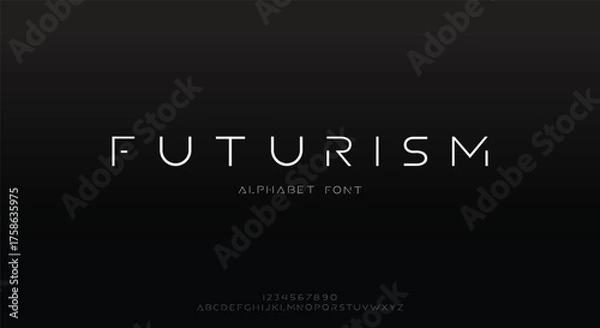 Fototapeta Futurism style alphabet. Thin segment line font, minimalist type for modern futuristic logo, elegant monogram, digital device and hud graphic. Minimal style letters, vector typography design.
