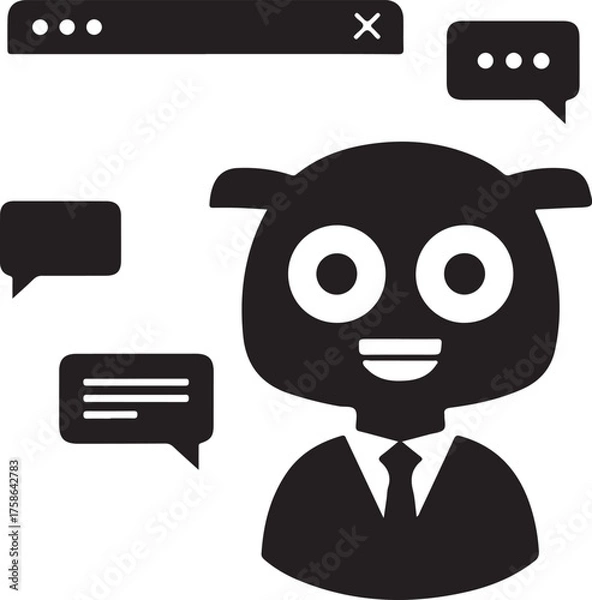 Fototapeta Cute chatbot avatar character with message bubbles and browser window in modern design