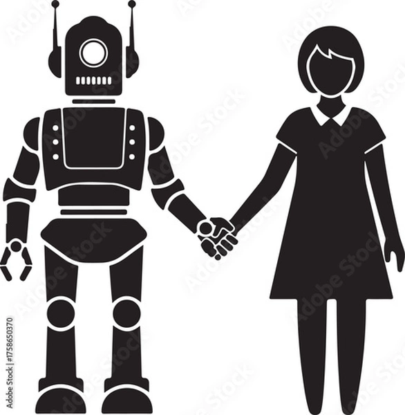 Fototapeta Robot and Girl Holding Hands Symbolizing Connection and Future Collaboration Silhouette Design