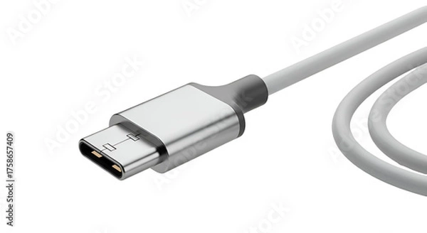 Fototapeta 3d icon of closeup of a usb typec connector with white cable isolated on transparent background