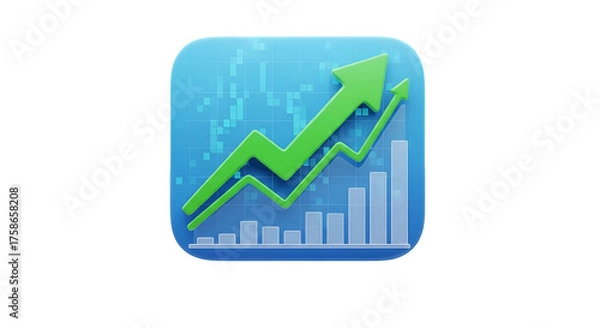 Fototapeta 3d icon of growth chart and arrow isolated on transparent background, representing financial success and market trends