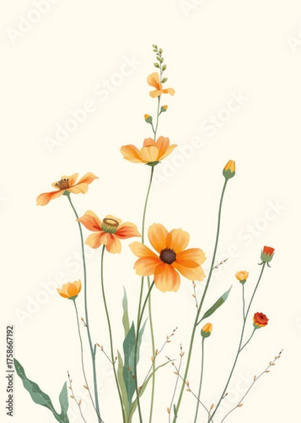 Fototapeta orange flowers on white