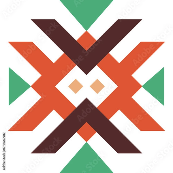 Fototapeta Native American Geometric Pattern with Aztec Ethnic Motif and Earth Tone Colors on Transparent Background Detailed Vector Art