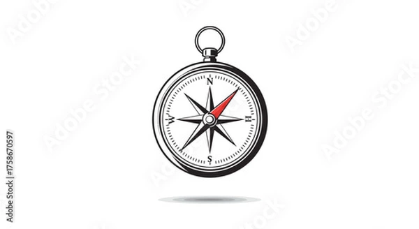 Obraz Classic compass with nautical design and shadow on white background