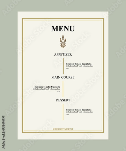 Obraz design minimalism restaurant menu elegant