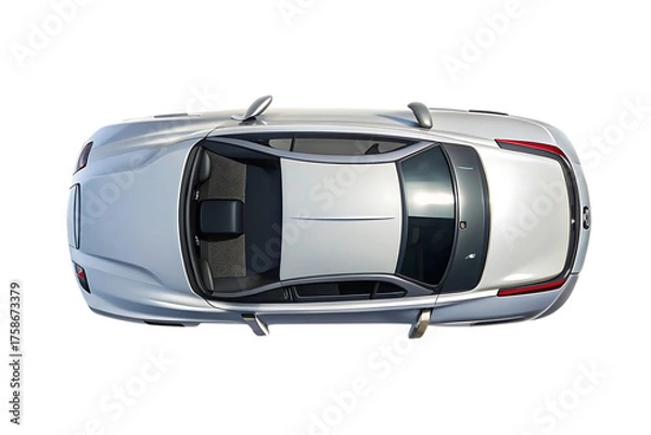 Fototapeta Sedan, sleek silver with tinted windows and roof racks, cutout, PNG, isolated on white or transparent background, AI