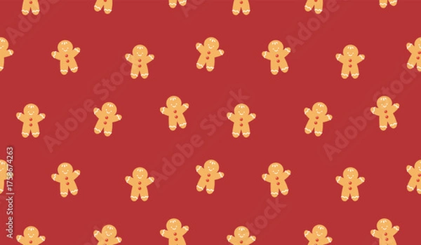 Obraz Gingerbread man christmas vector seamless pattern