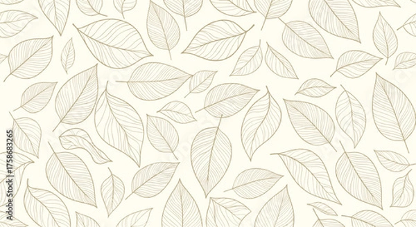 Fototapeta A vintage pattern of scattered leaves in neutral tones.