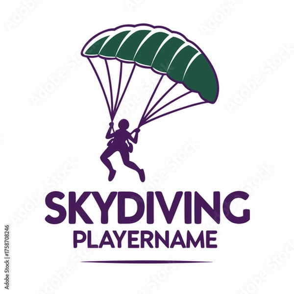 Fototapeta Skydiving Vector Silhouette – Extreme Parachute Jump Freefall Illustration