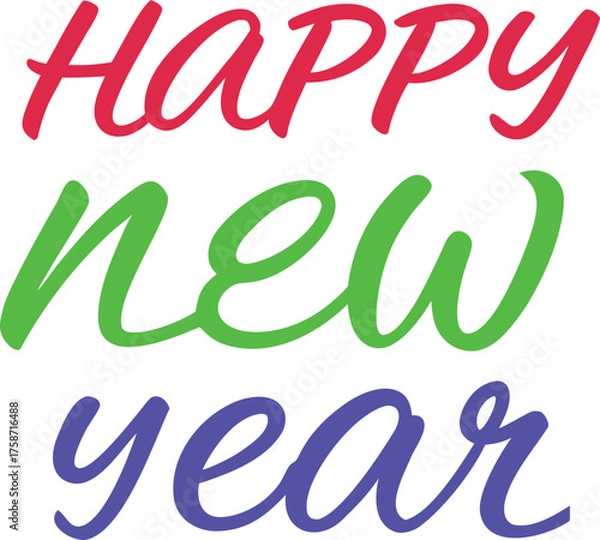 Fototapeta Happy New Year calligraphy on a white background. Golden hand-drawn text  