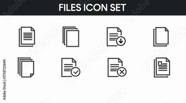 Obraz Document icon set, file document vector symbol, file document collection. Vector black and white editable icon set