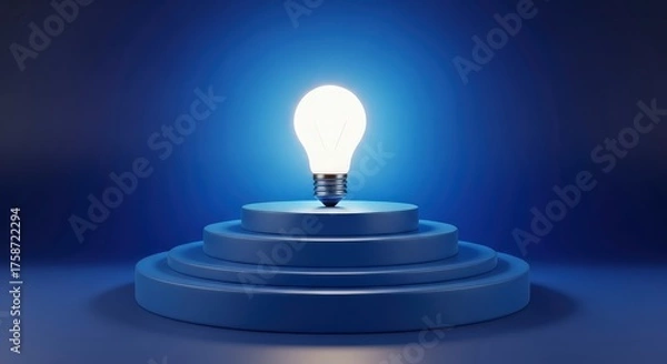 Obraz Bright Idea Illumination on Blue Podium