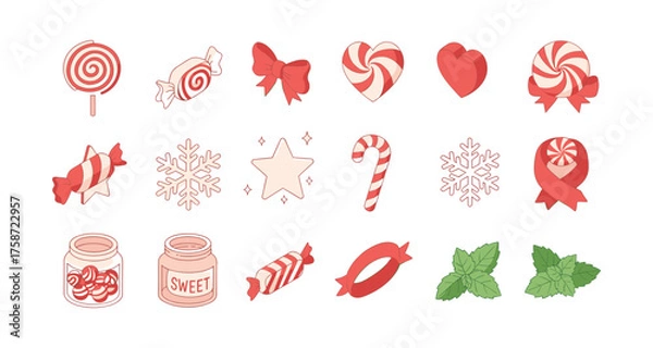 Fototapeta Whimsical candy and holiday elements in soft red and white tones