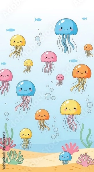 Obraz Cute Underwater Jellyfish Friends Swimming in the Ocean