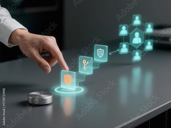 Fototapeta Futuristic Workplace Onboarding with Neon Holographic Interface Design