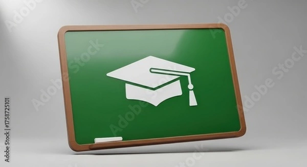 Obraz Green Chalkboard with Graduation Cap Symbol and Chalk