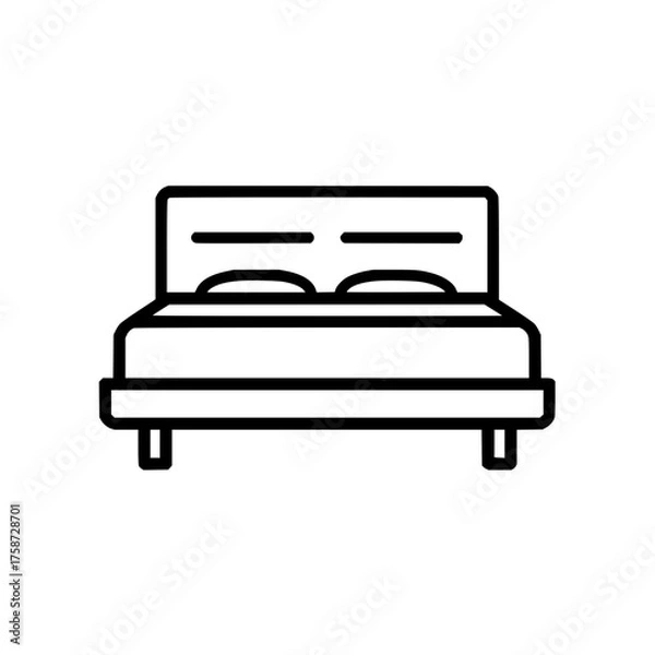 Fototapeta Illustration of a minimalist bed frame with headboard and two pillows in black and white outline style