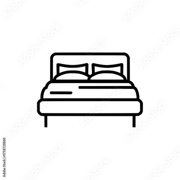Fototapeta A simple line drawing of a bed with two pillows on it and a headboard in a minimalist style design