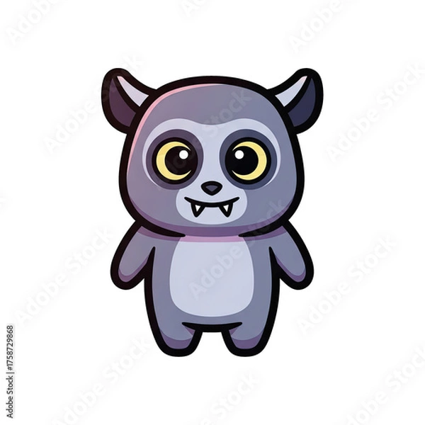 Obraz Cute monster character with large eyes and fangs on transparent background  