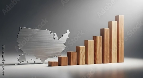 Fototapeta Wooden bar graph showing the economic decline in the united states due to recession and financial crisis concept
