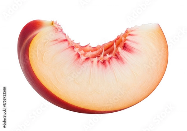 Fototapeta Juicy peach slice with red and yellow hues fruit isolated on a transparent background