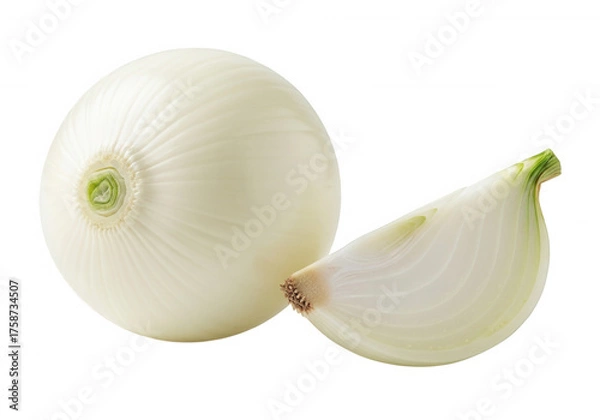 Fototapeta White onion bulb and slice food isolated on a transparent background