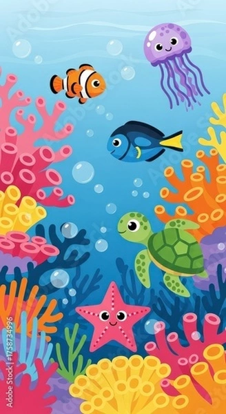 Obraz A Lively Underwater Scene With Friendly Marine Creatures