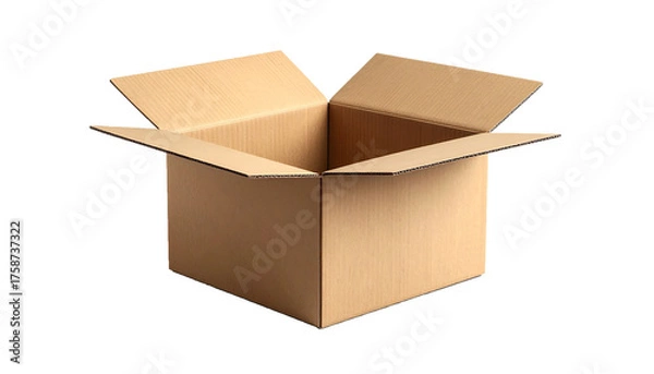 Fototapeta Open Empty Brown Cardboard Box on White Background