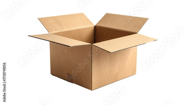 Fototapeta Realistic Corrugated Cardboard Shipping Box with Open Flaps