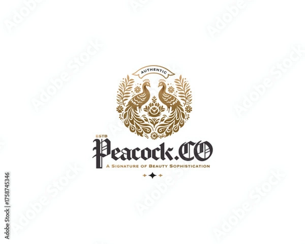 Fototapeta luxury peacock with ornate tail feathers logo 