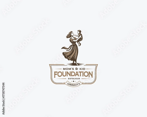 Fototapeta Beautiful happy mother and kid's logo template for foundation community