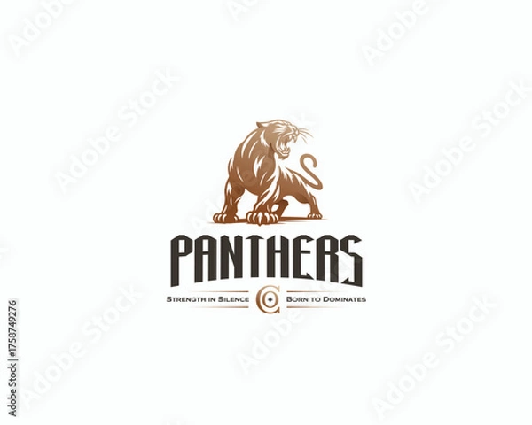 Fototapeta Black Panther silhouette wild cougar with sharp claws logo template 