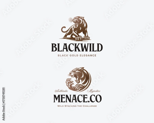 Fototapeta Black Panther silhouette wild cougar with sharp claws logo template 