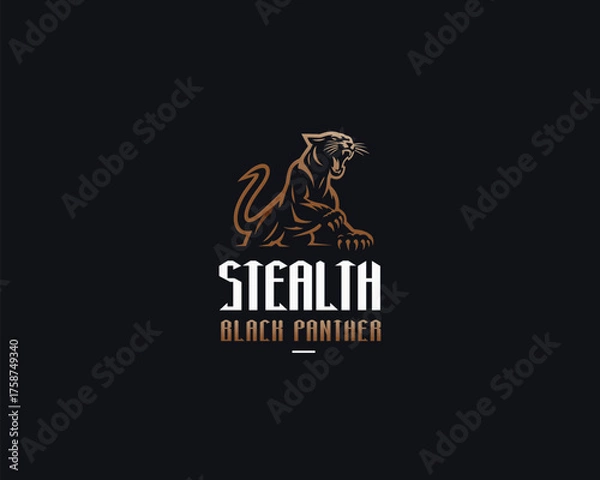 Obraz Black Panther silhouette wild cougar with sharp claws logo template 