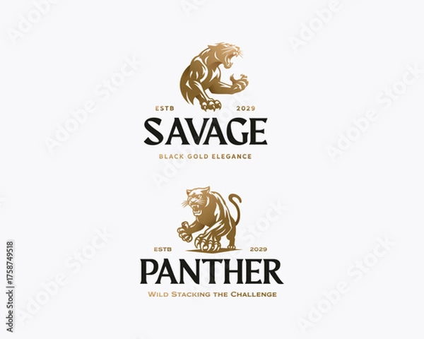 Fototapeta Black Panther silhouette wild cougar with sharp claws logo template 