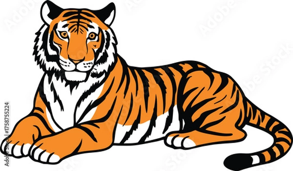 Obraz Majestic Tiger Resting and Roaring Vector Art on Clean White Background