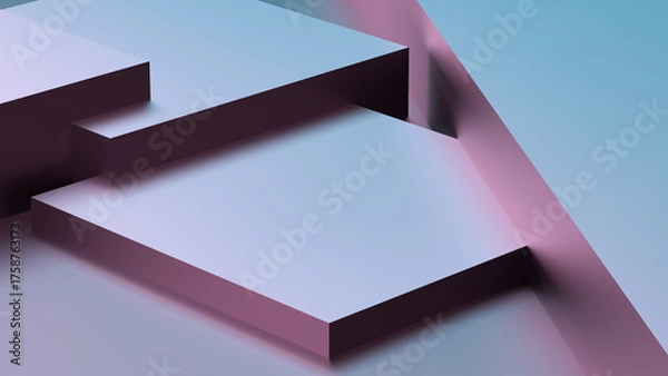 Fototapeta Abstract geometric shapes in metallic with reflections, square straight figures, three-dimensional with shadows and reflections. Futuristic minimalist background, wallpaper. 3D render