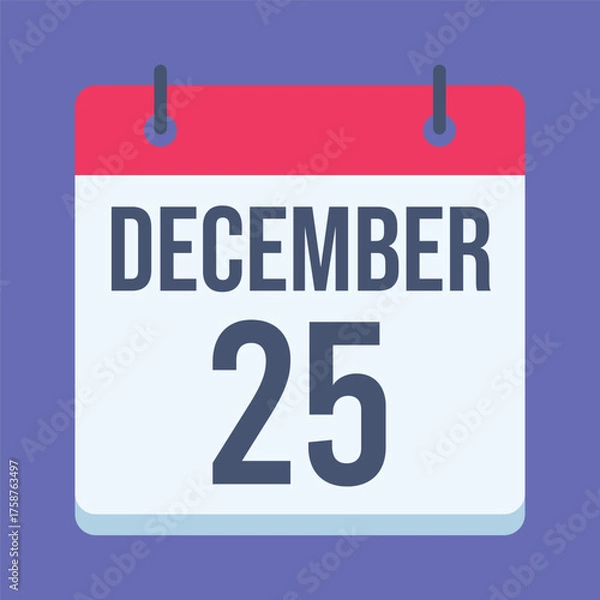 Obraz 25 December Christmas Day Calendar. Merry Christmas Celebration. Isolated Vector Calendar.