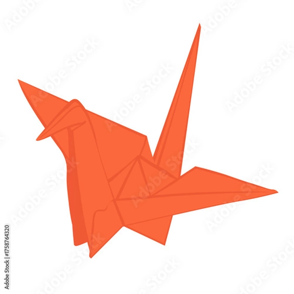 Obraz Bird origami in orange color. Hand-drawn illustration of origami crane.  vector is isolated on a white background.