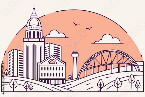 Fototapeta Oklahoma City skyline vector in minimalist sunset palette
