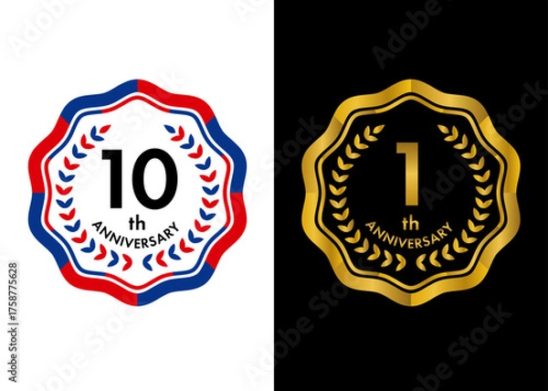 Obraz アニバーサリーエンブレムセット、ゴールドとトリコロールの記念バッジデザイン