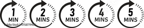 Obraz 1 to 5 Minutes Time Duration Icons Set - Loading, Wait, Loop, and Workflow Process Vector