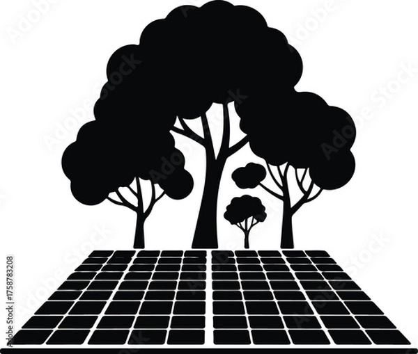 Fototapeta Renewable Energy Silhouette Design Solar Panel with Trees and Eco Power