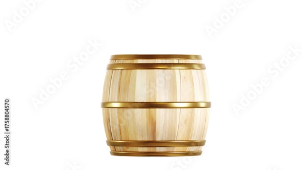 Fototapeta mini wooden barrel with golden edge 3D rendering