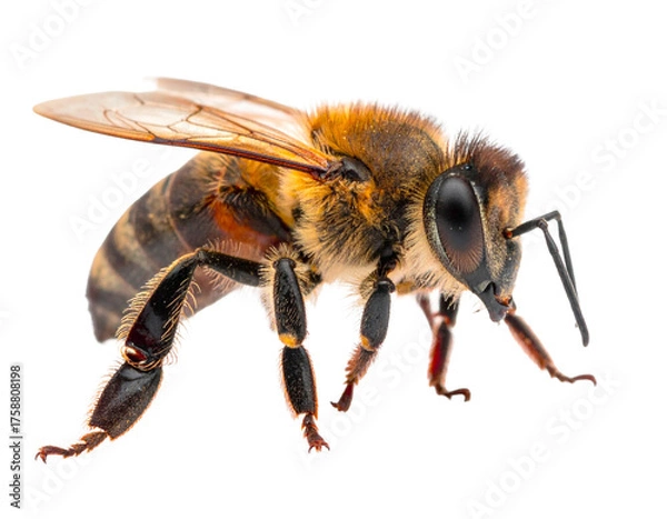 Fototapeta Side View of Full Bee PNG – Isolated Insect on Transparent Background for Scientific and Creative Use