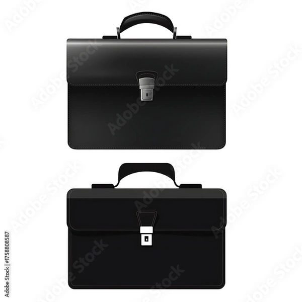 Fototapeta Two black leather briefcases isolated on transparent background