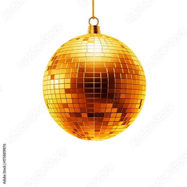 Obraz A Single Reflective Golden Disco Ball Suspended Against A Solid Transparent Background