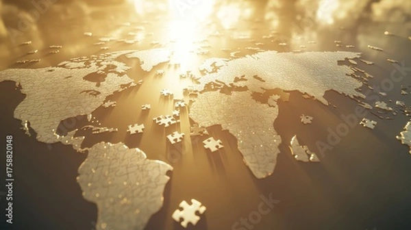 Obraz Fragmented World Map Representing Global Trade Disruption